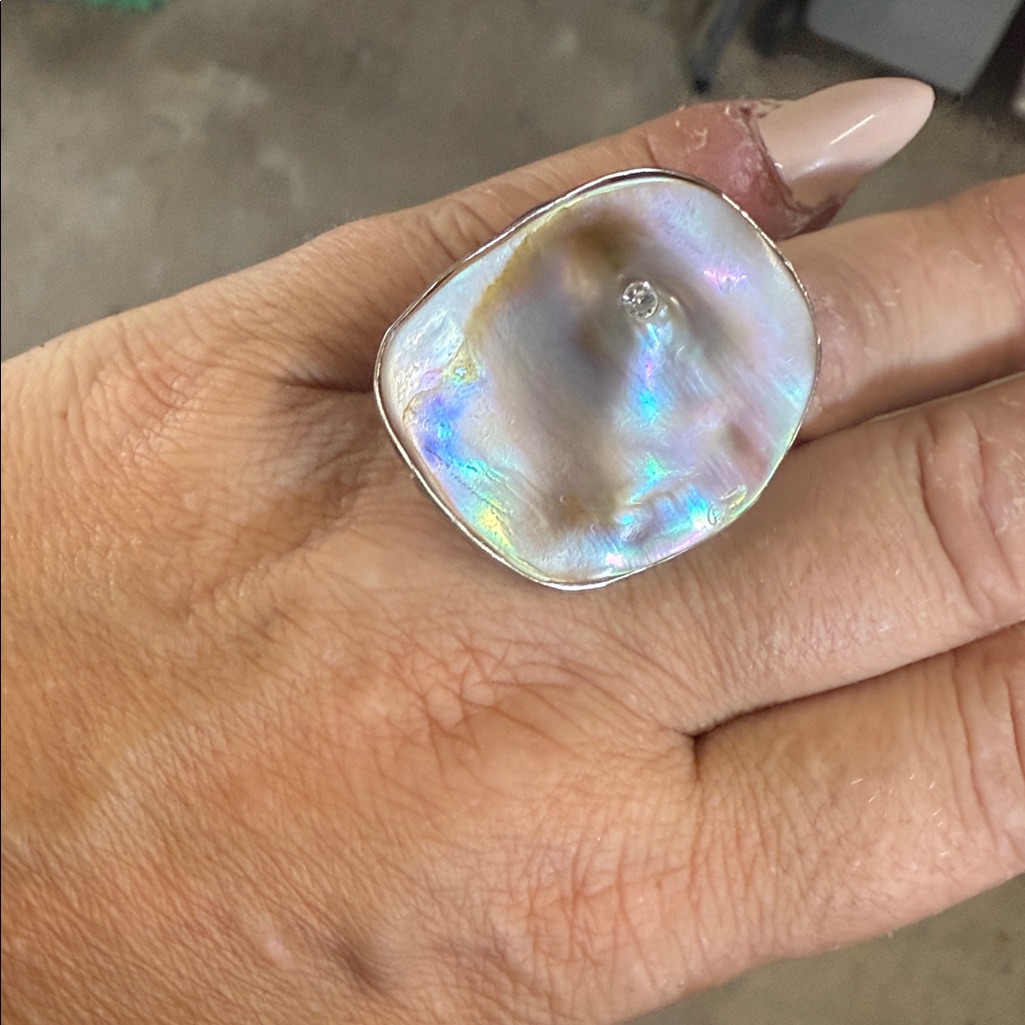 Iridescent Mother Of Pearl  Diamond Statement Ring